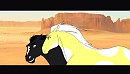Molly running with Cedar though the desert